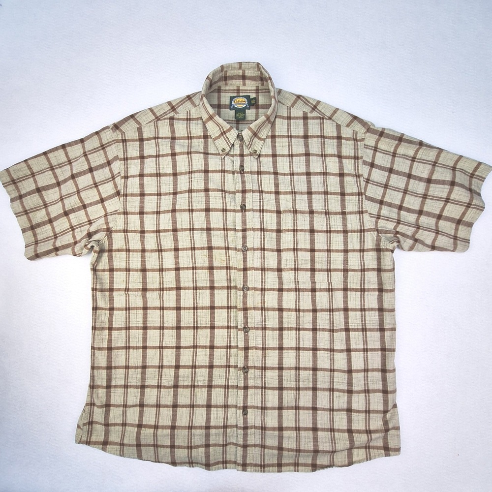 Cabelas Button Down Work Shirt Mens 2XL Tall Brown Blue Plaid Cotton Bundle 2pk - Picture 2 of 13